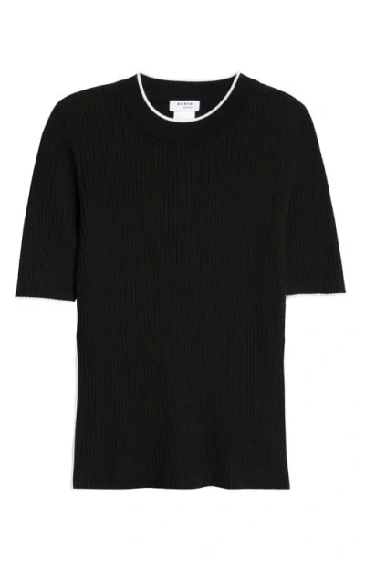 Akris Punto Short Sleeve Virgin Wool Rib Sweater In Black-cream