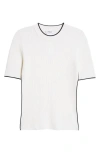Akris Punto Short Sleeve Virgin Wool Rib Sweater In Cream Black