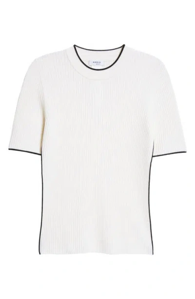 Akris Punto Short Sleeve Virgin Wool Rib Sweater In Cream Black