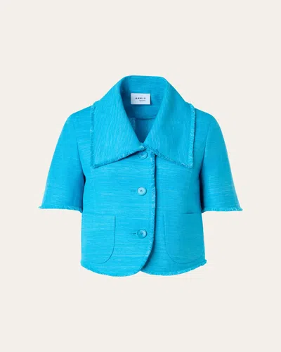 Akris Punto Short-sleeve Fringed Indian Silk Jacket In Blue