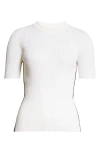 Akris Punto Contrast Piping Short-sleeve Rib Sweater In Cream-navy