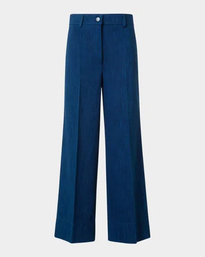 AKRIS PUNTO SIGNATURE DOT APPLICATION DENIM WIDE LEG PANTS
