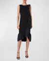 Akris Punto Signature Jersey Midi Dress With Asymmetrical Ruffle Detail In Black