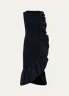 Akris Punto Signature Jersey Midi Dress With Asymmetrical Ruffle Detail In Black