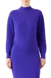 Akris Punto Mock-neck Cashwool Rib Sweater In Blue