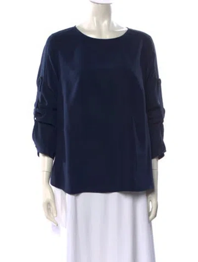 Pre-owned Akris Punto Silk Crew Neck Blouse In Blue