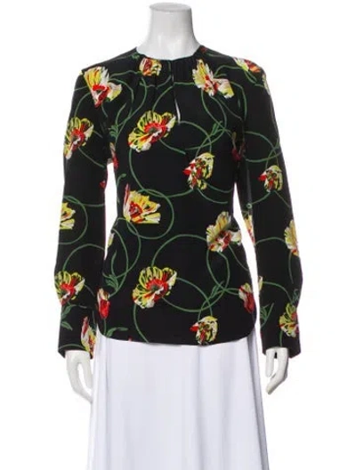 Pre-owned Akris Punto Silk Floral Print Blouse In Black