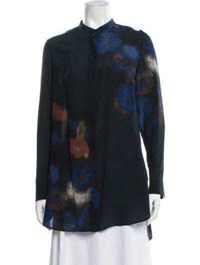 Pre-owned Akris Punto Silk Floral Print Blouse In Blue