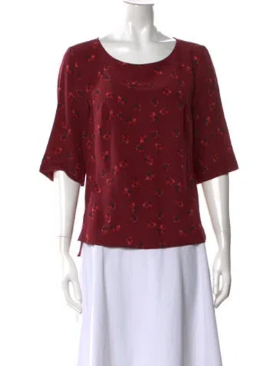 Pre-owned Akris Punto Silk Floral Print Blouse W/ Tags In Red
