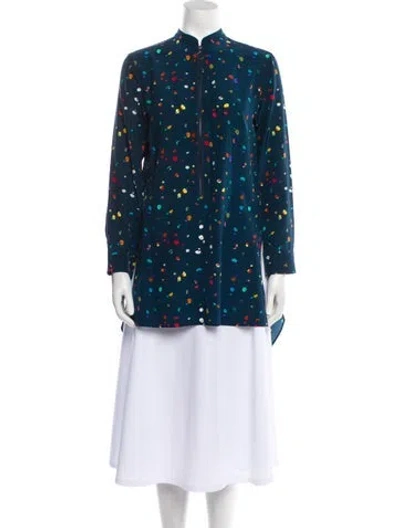 Pre-owned Akris Punto Silk Floral Print Tunic In Blue