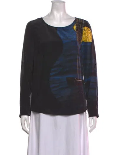 Pre-owned Akris Punto Silk Graphic Print Blouse In Grey