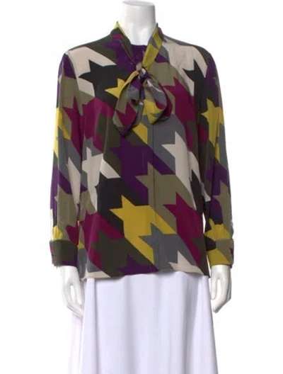 Pre-owned Akris Punto Silk Houndstooth Print Blouse In Multicolor