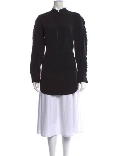 Pre-owned Akris Punto Silk Mock Neck Blouse In Black