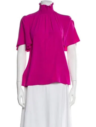 Pre-owned Akris Punto Silk Mock Neck Blouse In Pink
