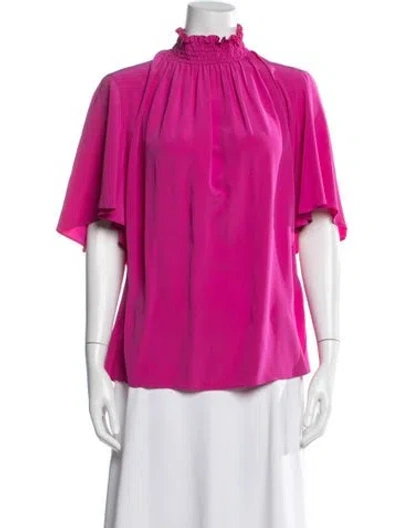 Pre-owned Akris Punto Silk Mock Neck Blouse In Pink