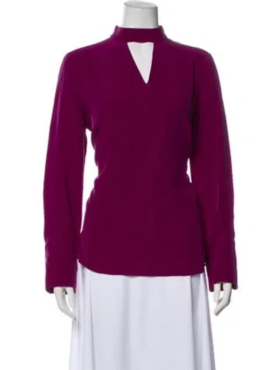 Pre-owned Akris Punto Silk Mock Neck Blouse In Purple