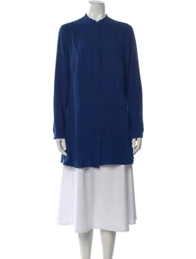 Pre-owned Akris Punto Silk Mock Neck Tunic In Blue