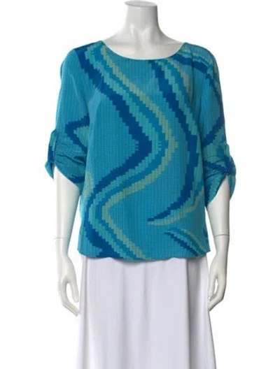 Pre-owned Akris Punto Silk Patterned Blouse In Blue
