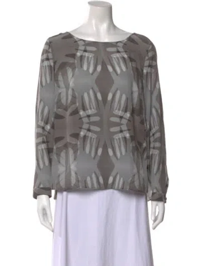 Pre-owned Akris Punto Silk Patterned Blouse In Gray