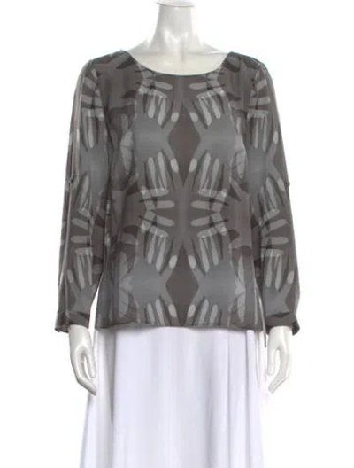 Pre-owned Akris Punto Silk Patterned Blouse In Gray