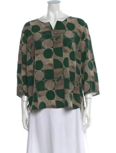 Pre-owned Akris Punto Silk Patterned Blouse In Green