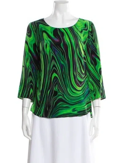 Pre-owned Akris Punto Silk Patterned Blouse In Green
