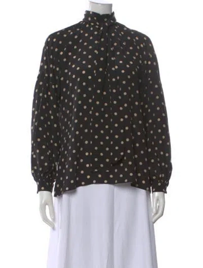 Pre-owned Akris Punto Silk Polka Dot Print Blouse In Black