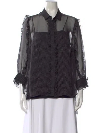 Pre-owned Akris Punto Silk Polka Dot Print Blouse In Black