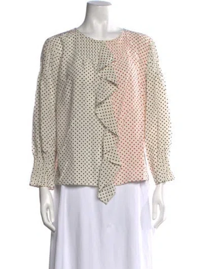 Pre-owned Akris Punto Silk Polka Dot Print Blouse In Neutrals