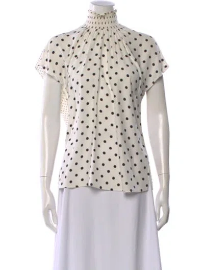 Pre-owned Akris Punto Silk Polka Dot Print Blouse In White