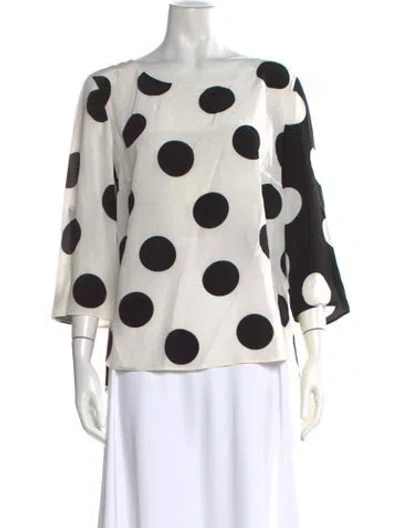 Pre-owned Akris Punto Silk Polka Dot Print Blouse In White