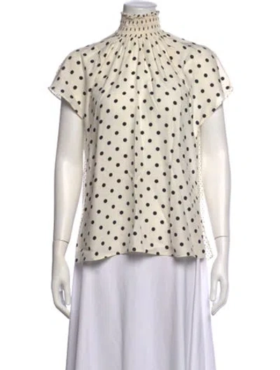 Pre-owned Akris Punto Silk Polka Dot Print Blouse In White