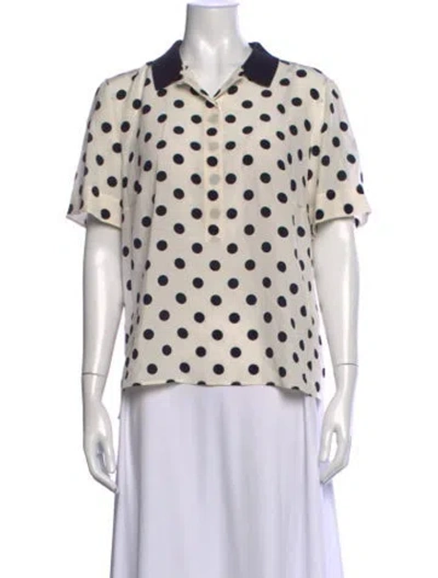 Pre-owned Akris Punto Silk Polka Dot Print Polo In Neutrals