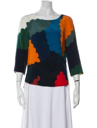Pre-owned Akris Punto Silk Printed Blouse In Blue