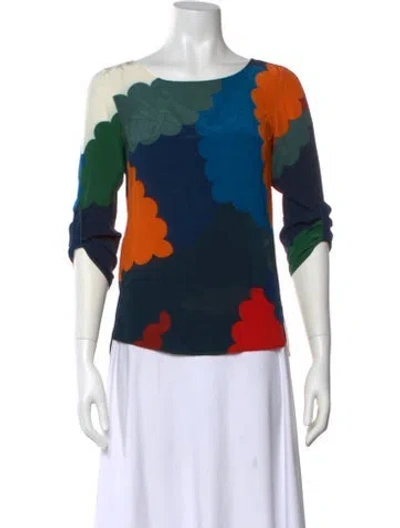Pre-owned Akris Punto Silk Printed Blouse In Blue