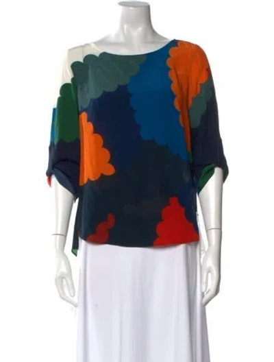 Pre-owned Akris Punto Silk Printed Blouse In Blue