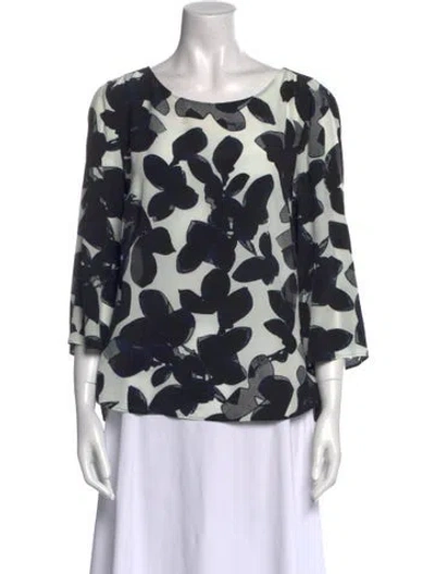 Pre-owned Akris Punto Silk Printed Blouse In White