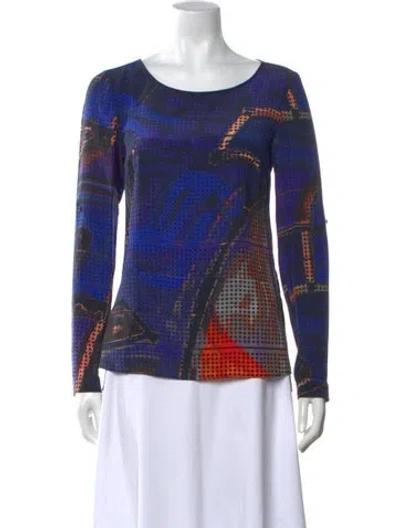 Pre-owned Akris Punto Silk Printed Top In Blue