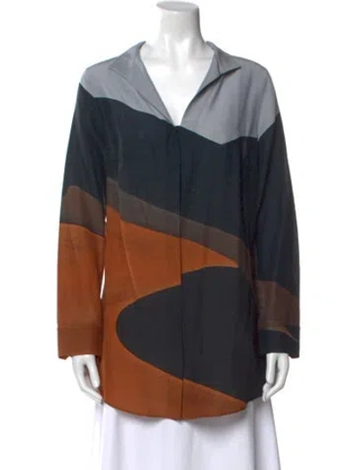 Pre-owned Akris Punto Silk Printed Tunic In Blue