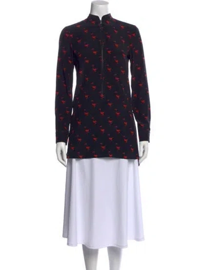 Pre-owned Akris Punto Silk Printed Tunic In Blue