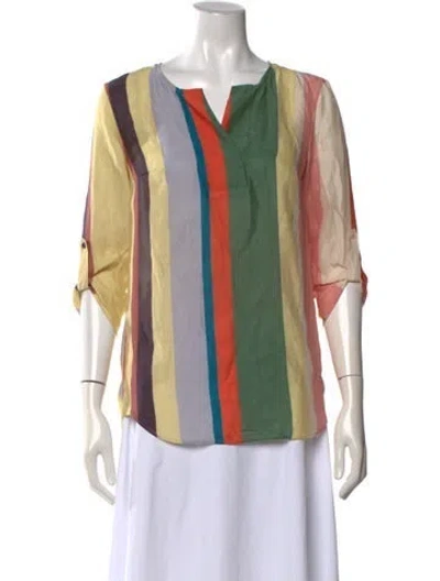 Pre-owned Akris Punto Silk Striped Blouse W/ Tags In Yellow