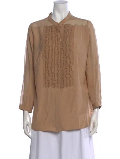 Pre-owned Akris Punto Silk Three-quarter Sleeve Blouse In Brown