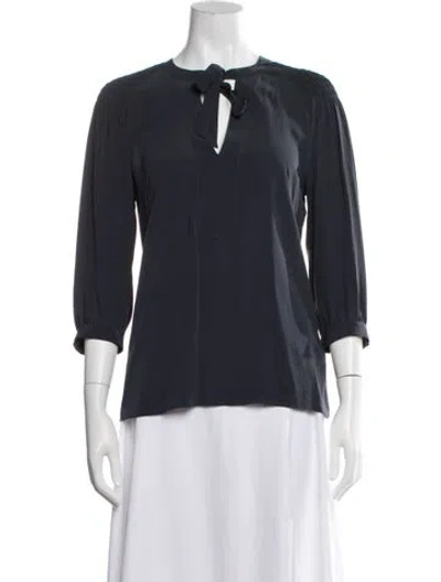 Pre-owned Akris Punto Silk Tie Neck Blouse In Blue