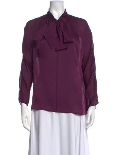 Pre-owned Akris Punto Silk Tie Neck Blouse In Purple