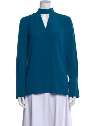Pre-owned Akris Punto Silk Tie Neck Blouse W/ Tags In Blue