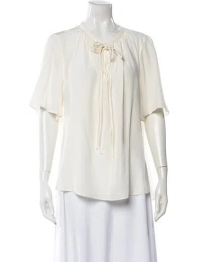 Pre-owned Akris Punto Silk Tie Neck Blouse W/ Tags In Neutral