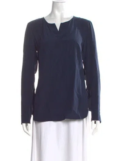 Pre-owned Akris Punto Silk V-neck Blouse In Blue