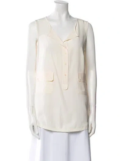 Pre-owned Akris Punto Silk V-neck Blouse In Neutral