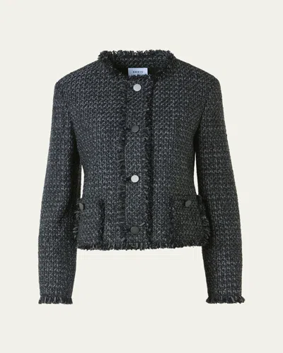 Akris Punto Single-breasted Cotton Tweed Collarless Jacket In Black