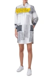 Akris Punto Skyscraper Facade-print Long-sleeve Cotton Poplin Mini Shirtdress In Cream-tin-yellow